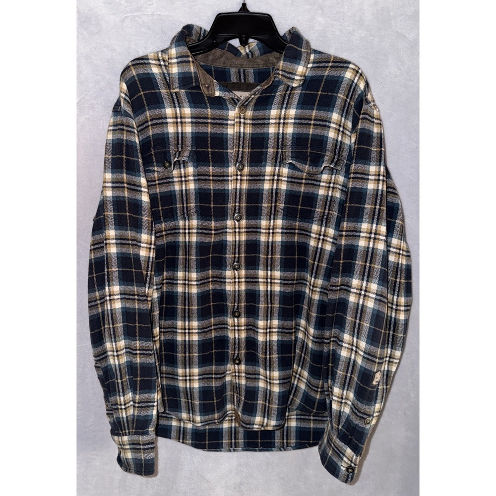 Dakota Grizzly Cotton Flannel Shirt Men X-Large Beige Blue Green Plaid Button Up